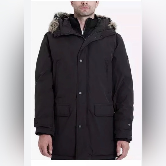✨Michael Kors men Black Puffer Parka Coat with Faux Fur Hood XLNew